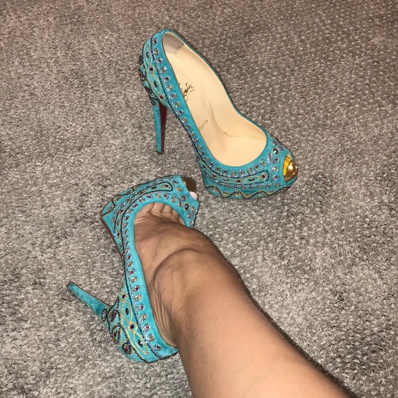 turquoise christian louboutin heels